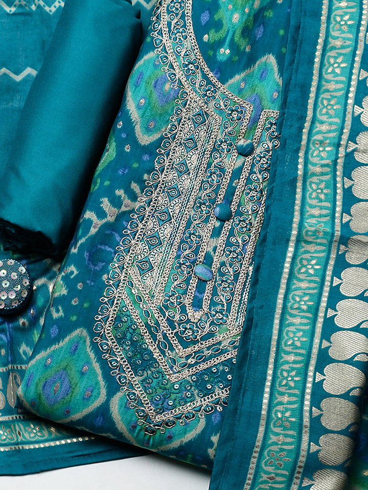 Embroidered Cotton Unstitched Suit With Pant &amp; Dupatta