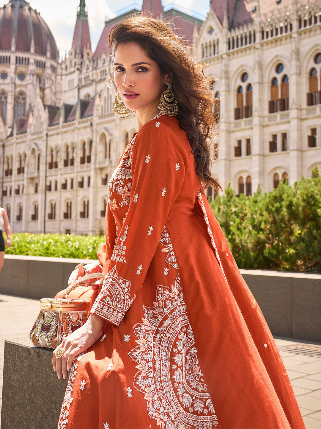 Embroidered Art Silk Suit With Gharara &amp; Dupatta