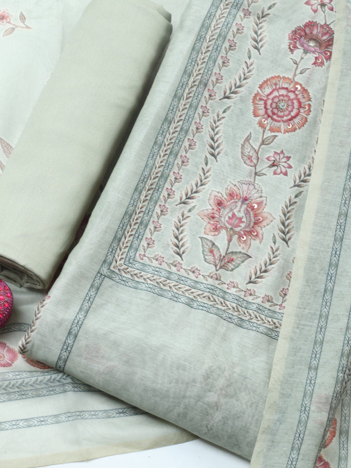 Embellished Chanderi Unstitched Suit With Pant &amp; Dupatta