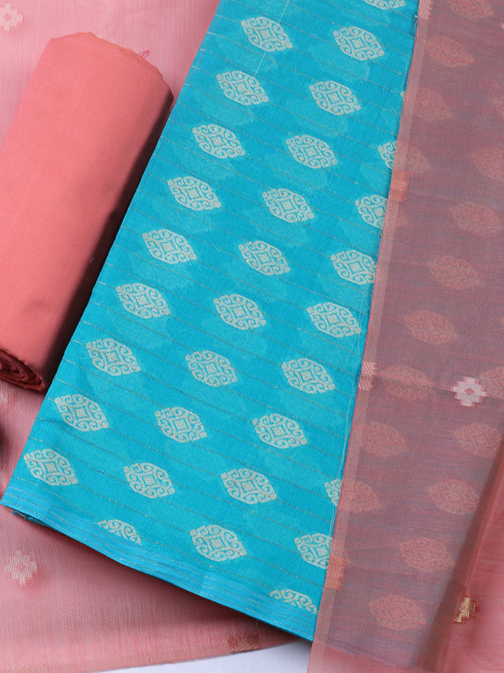 Printed Chanderi Unstitched Suit With Pant &amp; Dupatta