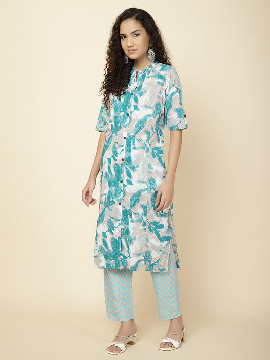 Abstract Printed Cotton Kurta With Pants