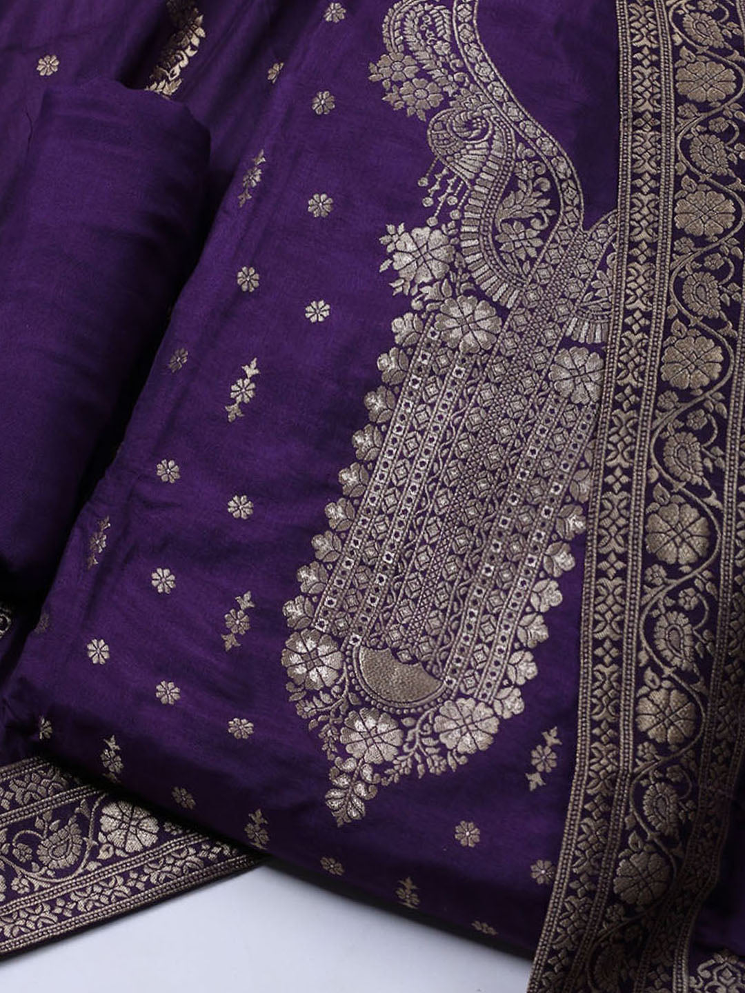 Neck Embroidered Chanderi Unstitched Suit With Dupatta