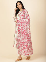 Floral Printed Chanderi Kurta With Pants & Dupatta