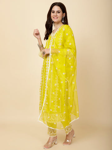 Resham Embroidery Cotton Suit Set With Dupatta