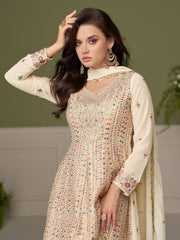 Embroidered Geogrette Kurta With Plazzo & Dupatta