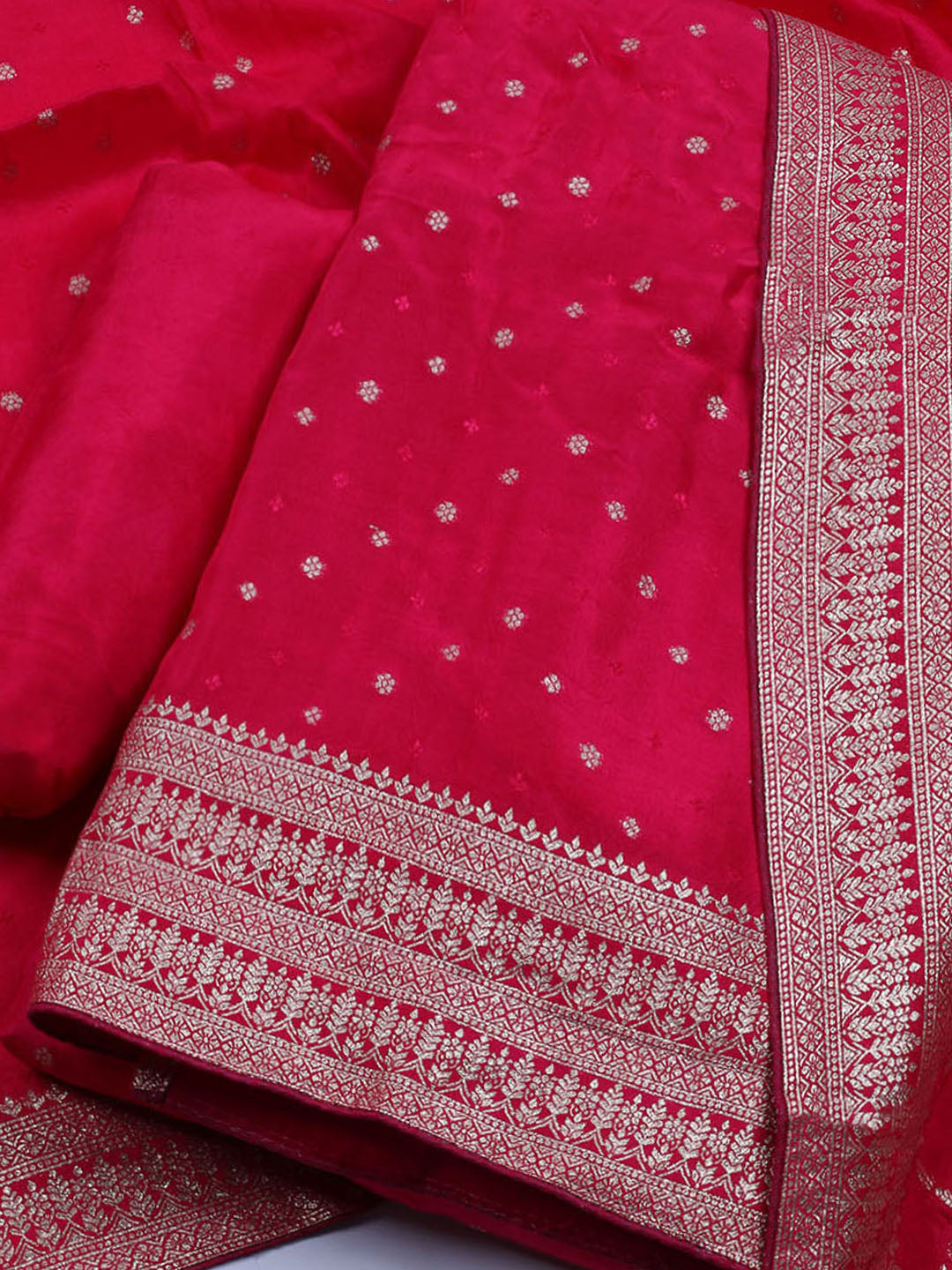 Embroidered Art Silk Unstitched Suit With Dupatta