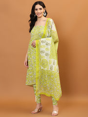 Printed Cotton Blend Unstitched Suit With Dupatta