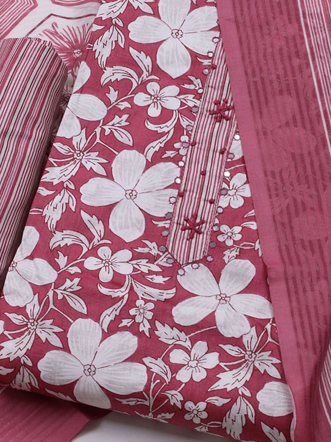 Floral Printed Cotton Blend Unstitched Suit With Dupatta