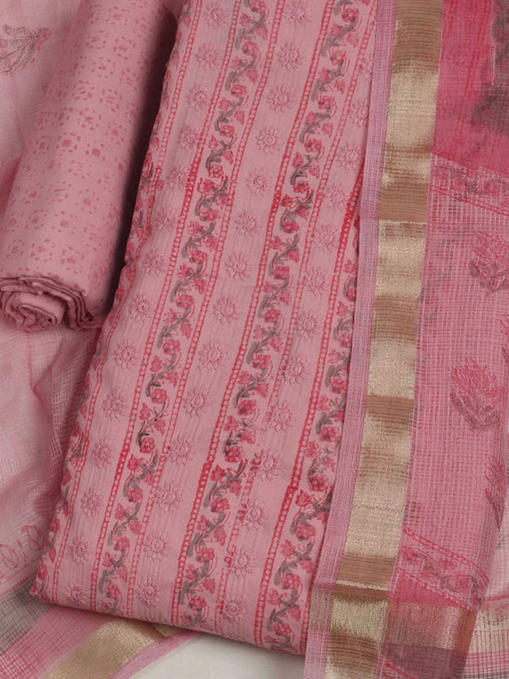 Printed Cotton Unstitched Suits Printed Suit With Pant &amp; Dupatta