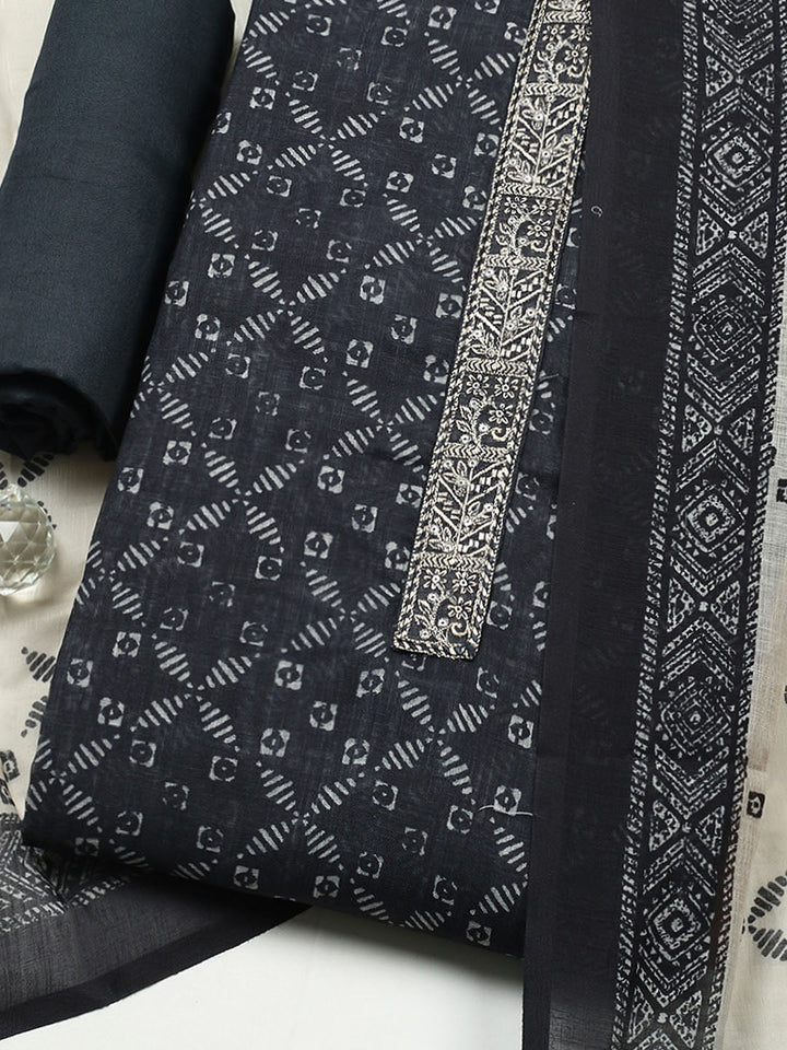 Embroidered Cotton Blend Unstitched Suit With Pant &amp; Dupatta