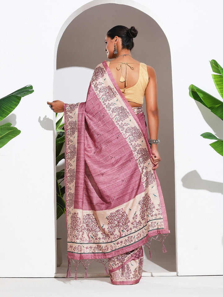 Floral Printed Tussar Silk Saree