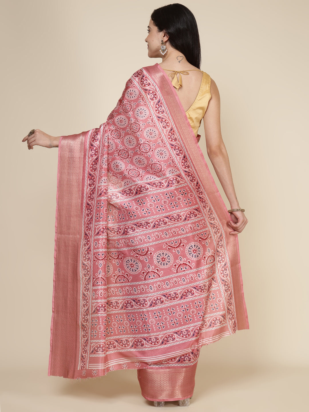 Ajrak Printed Dola Cotton Woven Saree