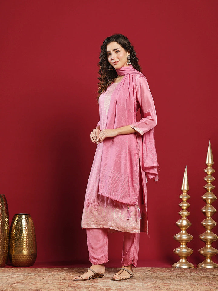 Embroidered Cotton Kurta With Pant &amp; Dupatta