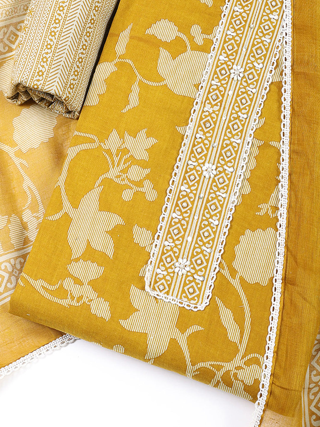 Printed Cotton Blend Unstitched Suit With Dupatta
