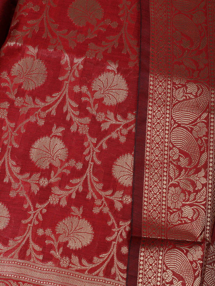 Woven Design Chanderi Unstitched Suit With Pant &amp; Dupatta