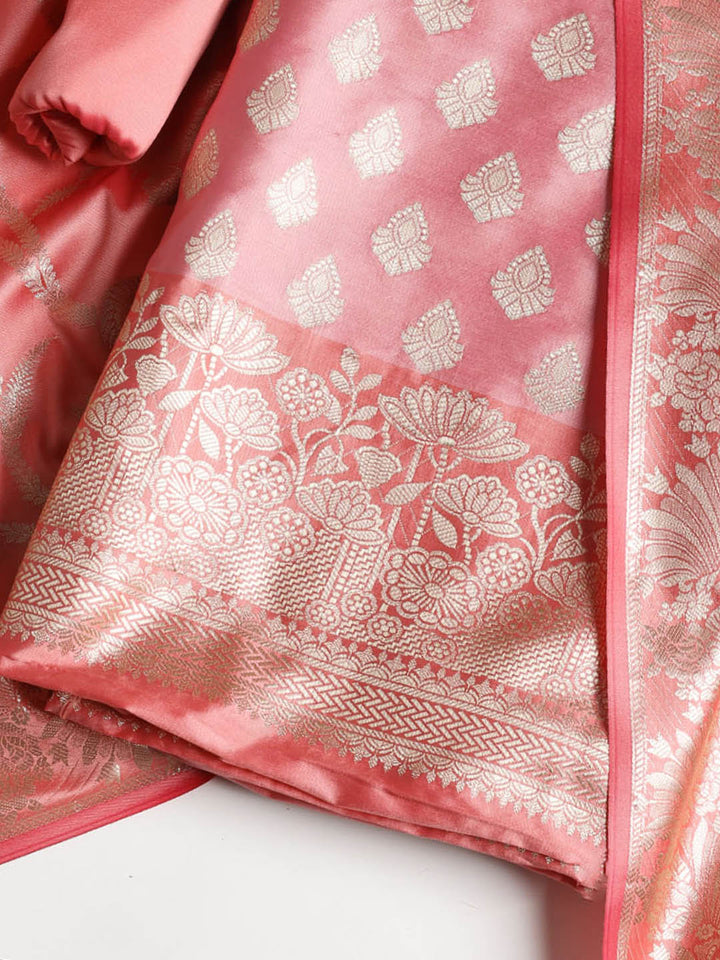 Woven Banarasi Chanderi Unstitched Suit With Dupatta