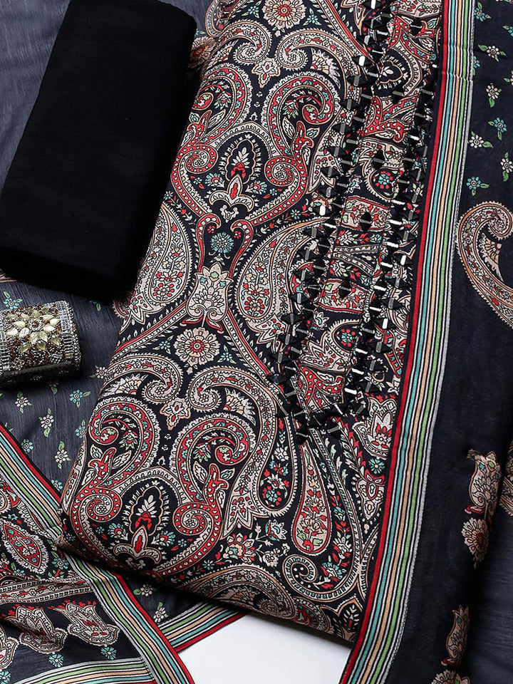 Embellished Muslin Unstitched Suit With Pant &amp; Dupatta