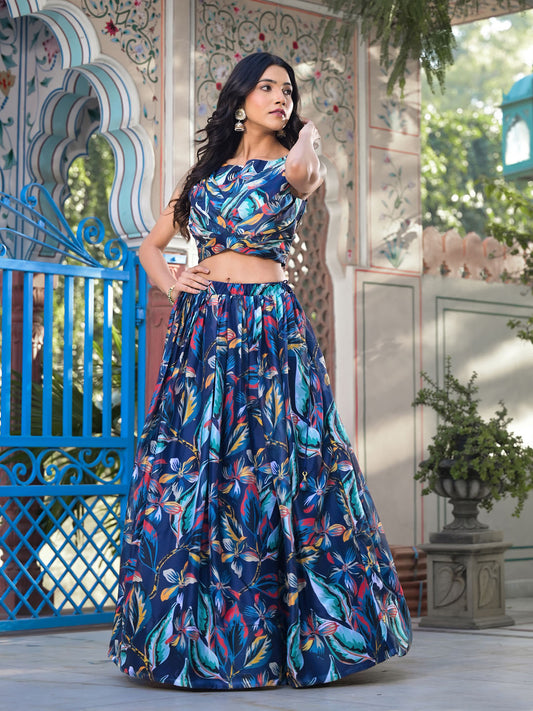 Floral Printed Georgette Choli With Skirt & Jacket