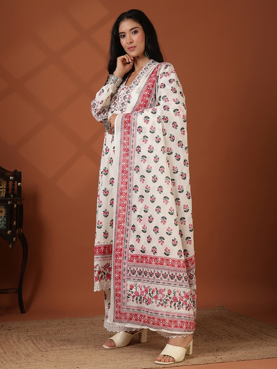 Printed Cotton Blend Kurta With Pant &amp; Dupatta