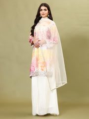 Floral Printed Art Silk Kurta With Sharara And Dupatta