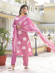 Printed Cotton Blend Kurta With Pants & Dupatta