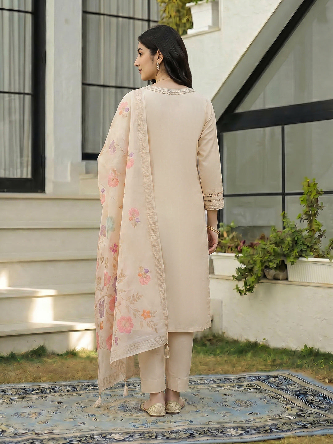 Embroidered Cotton Blend Suit Set With Dupatta