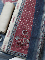 Printed Cotton Blend Unstitched Suit With Pant & Dupatta