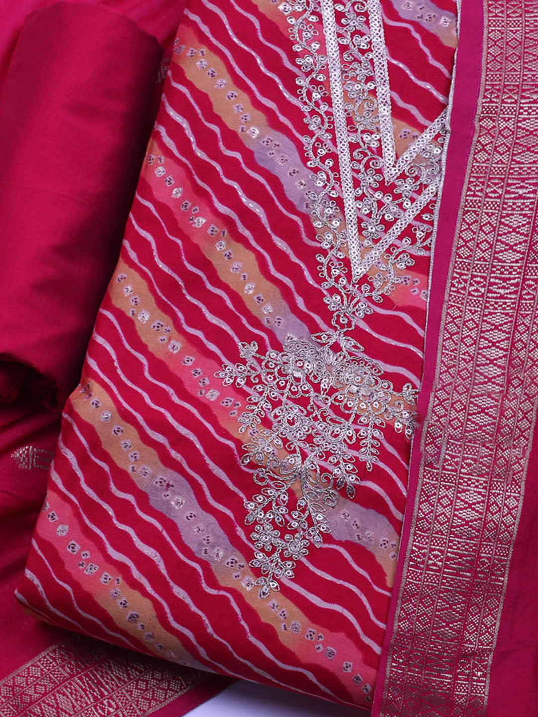 Neck Embroidered Cotton Blend Unstitched Suit With Dupatta