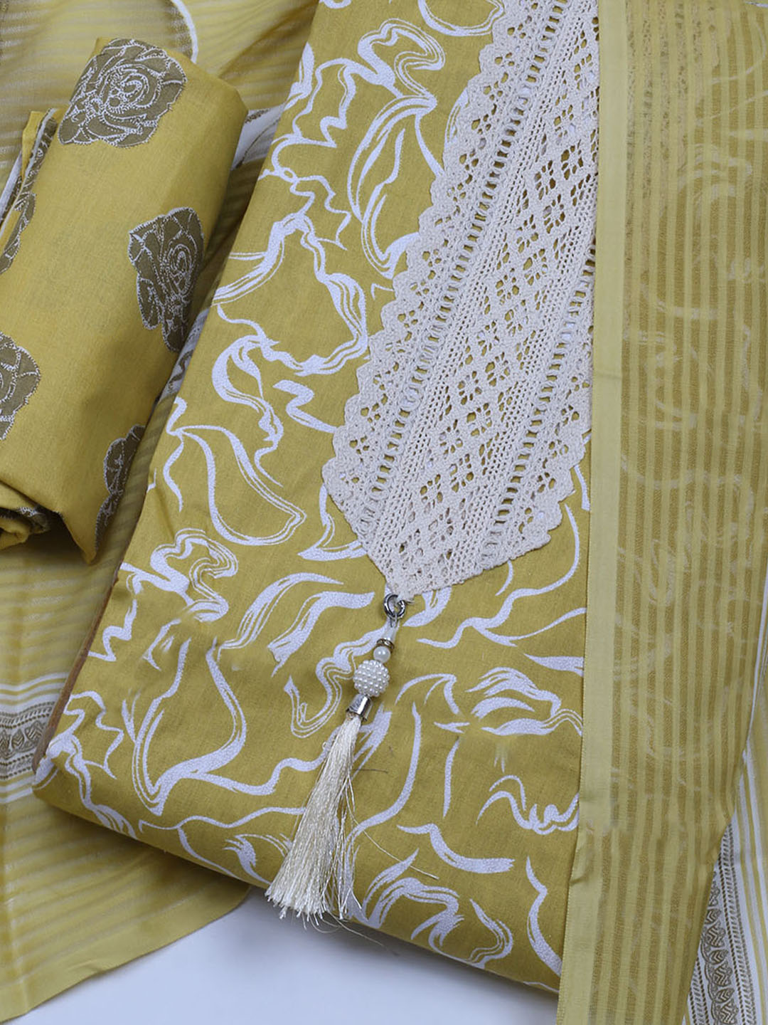 Printed Cotton Blend Unstitched Suit With Dupatta