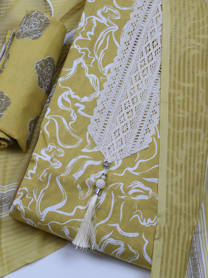 Printed Cotton Blend Unstitched Suit With Dupatta