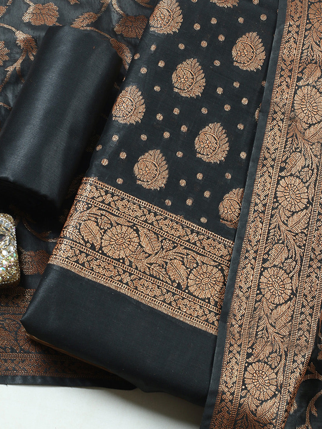 Banarasi Chanderi Unstitched Suit With Pant &amp; Dupatta