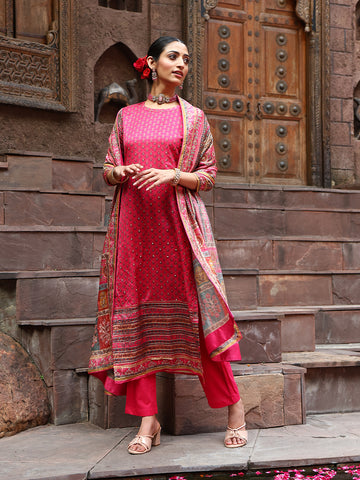 Printed & Embroidered Handloom Unstitched Suit With Dupatta