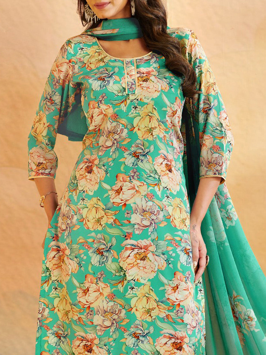 Printed Crepe Unstitched Suit With Pant &amp; Dupatta