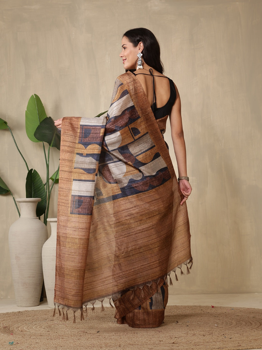Printed Tussar Silk Saree