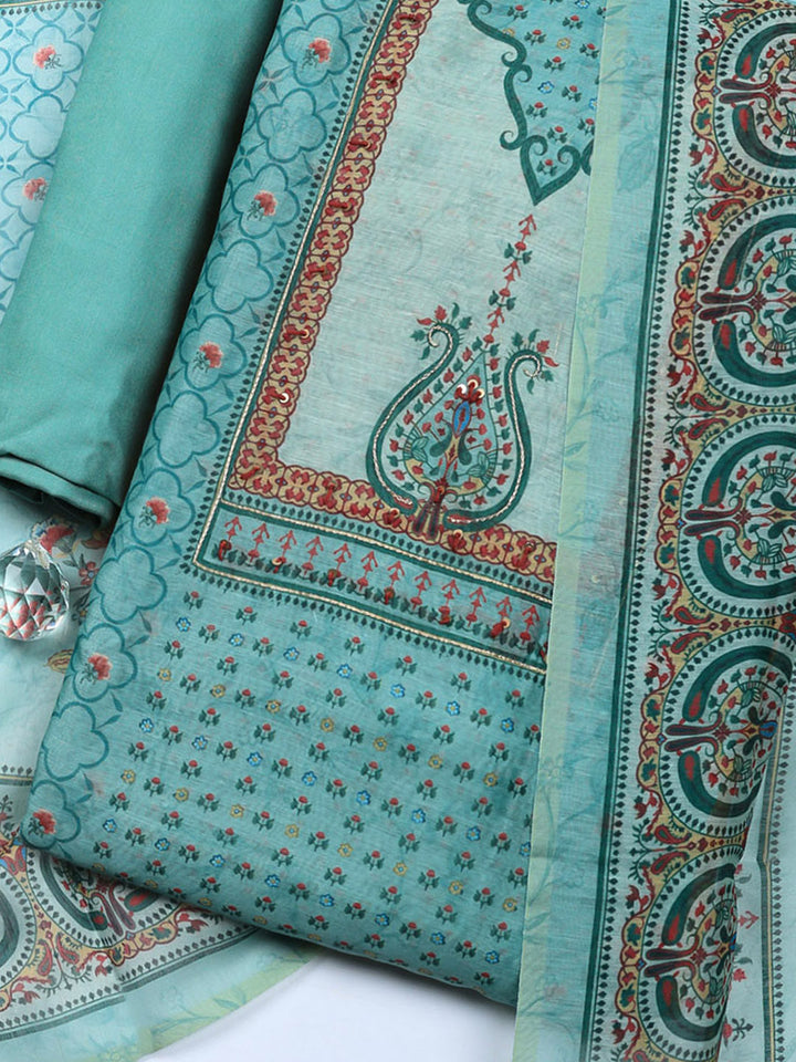 Embellished Chanderi Unstitched Suit With Pant &amp; Dupatta