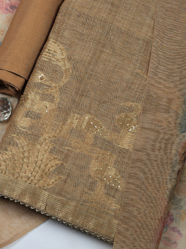 Woven Design Chanderi Unstitched Suit With Pant &amp; Dupatta