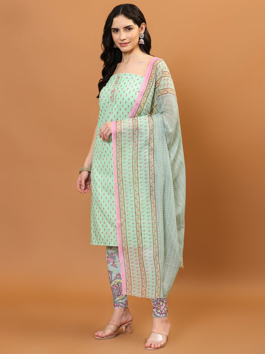 Printed Cotton Unstitched Suit Piece With Dupatta