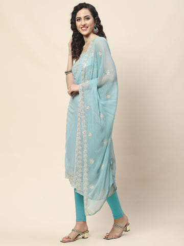 Embroidered Georgette Unstitched Suit Piece With Dupatta