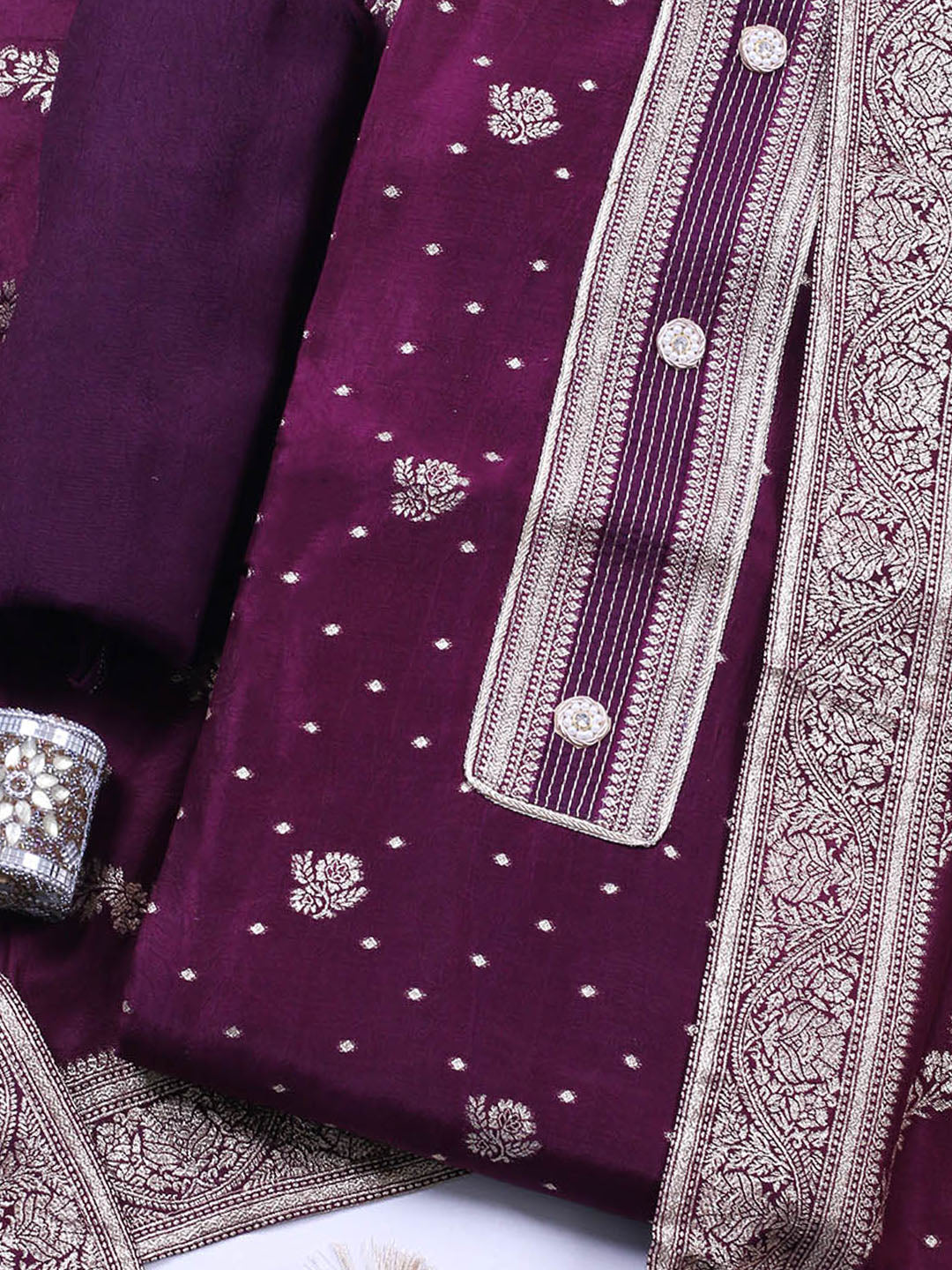Woven Design Chanderi Unstitched Suit With Pant &amp; Dupatta
