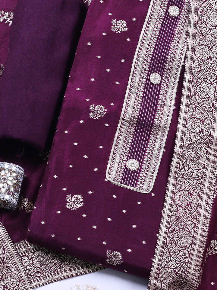 Woven Design Chanderi Unstitched Suit With Pant &amp; Dupatta