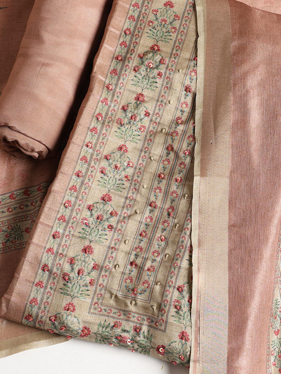 Embroidered Art Silk Unstitched Suit With Dupatta