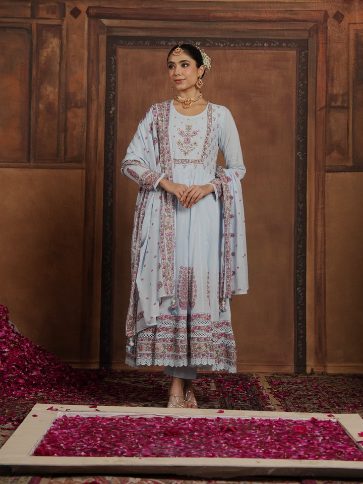 Woven Design Cotton Blend Kurta With Pant &amp; Dupatta