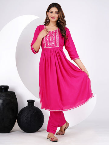 Neck Embroidery Rayon Kurta With Pants