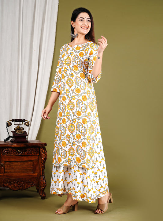 Printed Cotton Blend Kurti With Skirt