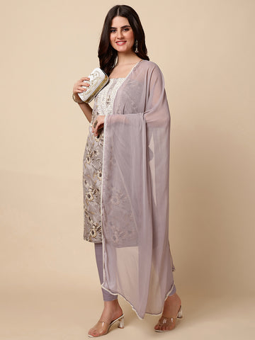 Neck Embroidered Cotton Unstitched Suit With Dupatta