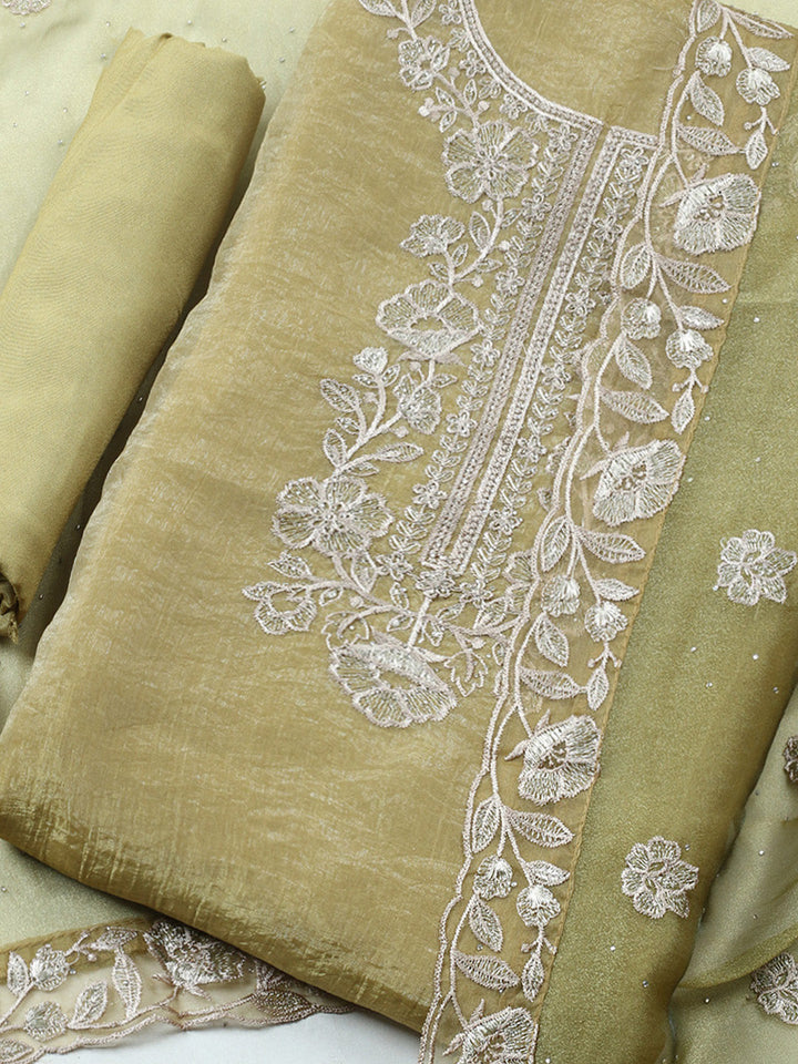 Embroidered Tissue Unstitched Suit With Pant &amp; Dupatta