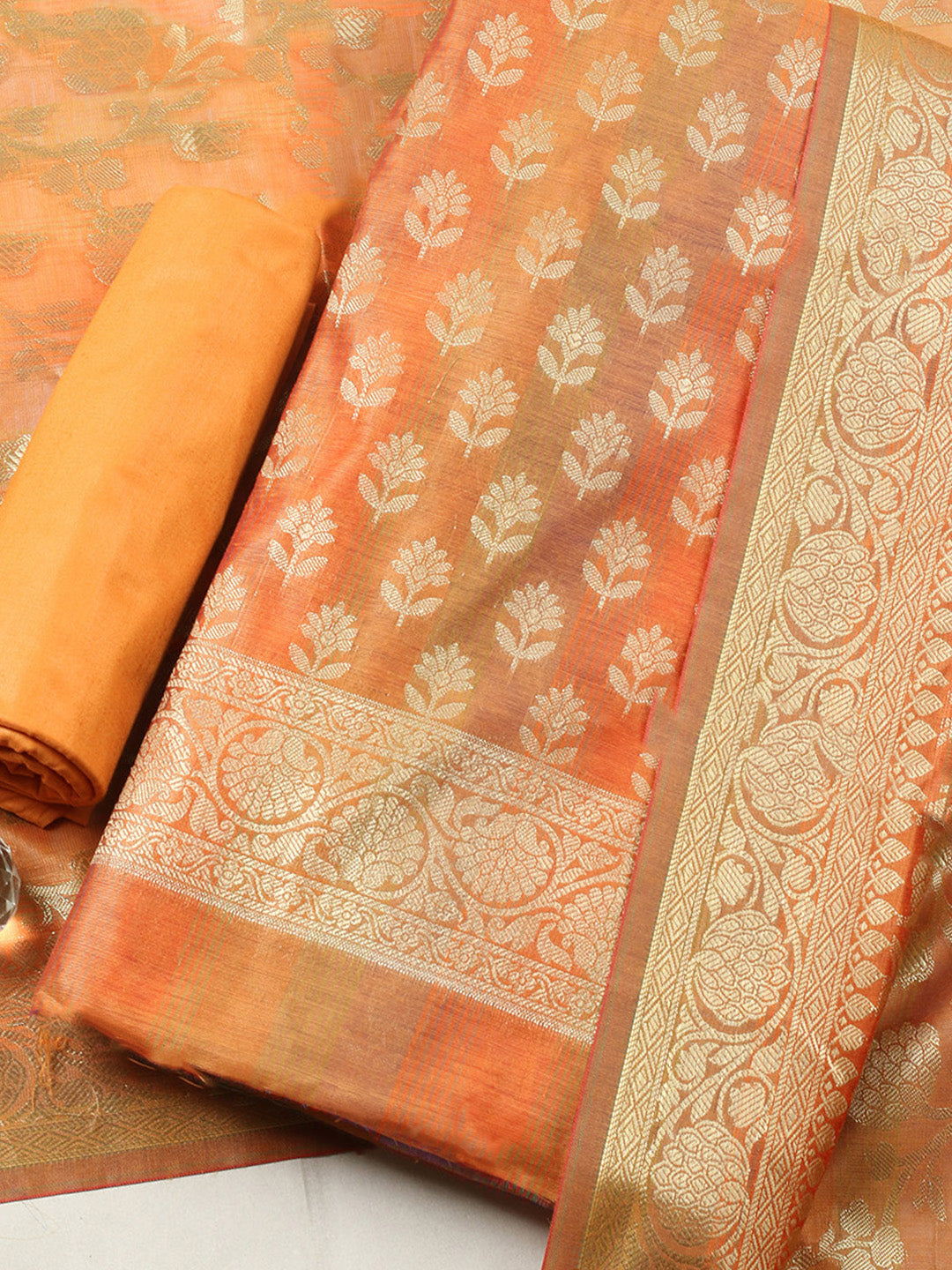 Woven Design Chanderi Unstitched Suit With Pant &amp; Dupatta