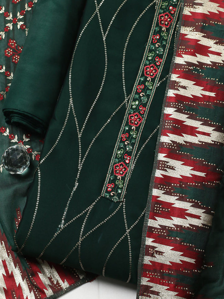 Embroidered Georgette Unstitched Suit With Pant &amp; Dupatta