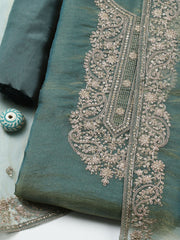 Embroidered Tissue Unstitched Suit With Pant & Dupatta