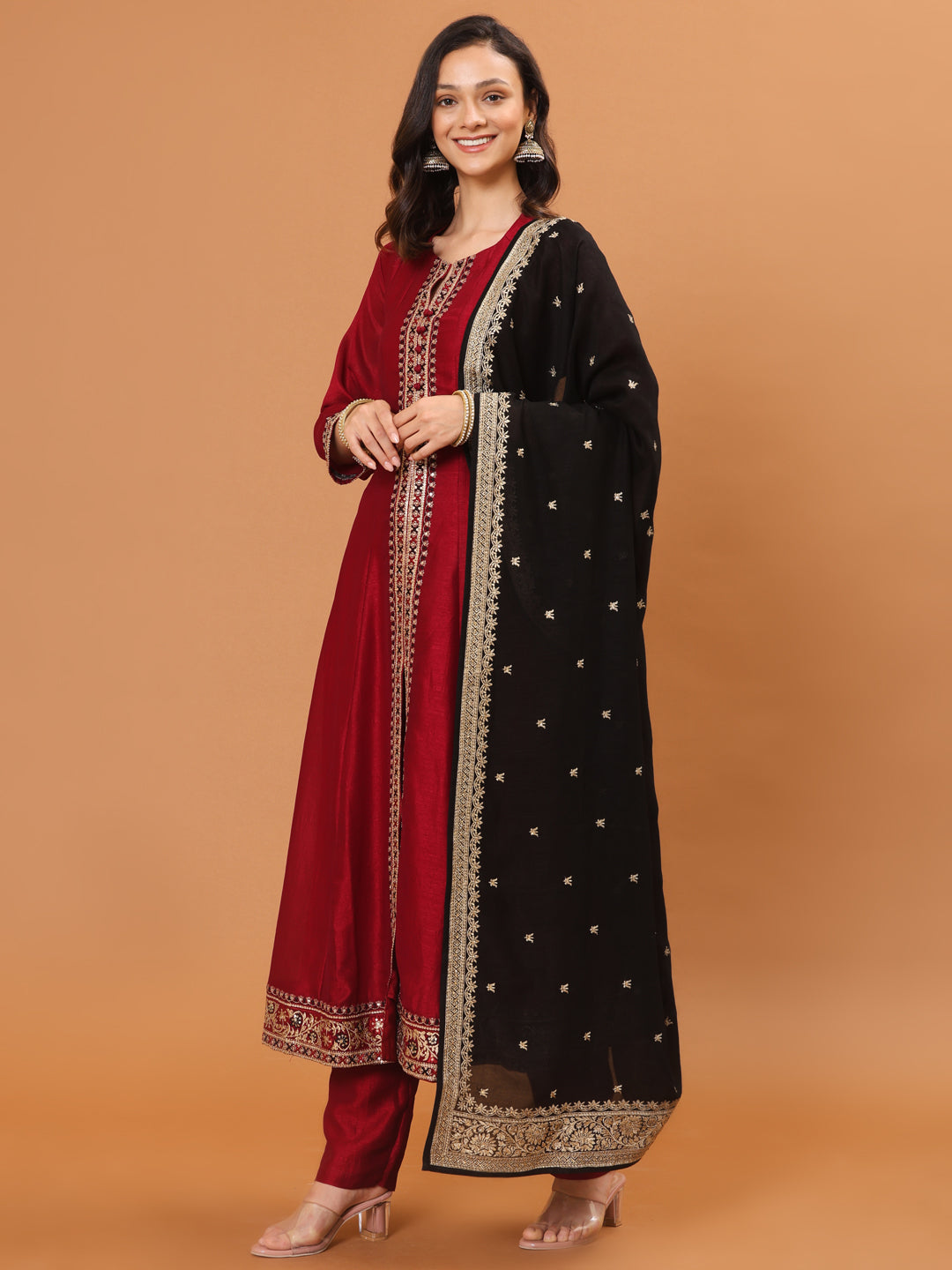 Zari Embroidery Handloom Kurta With Pants &amp; Dupatta